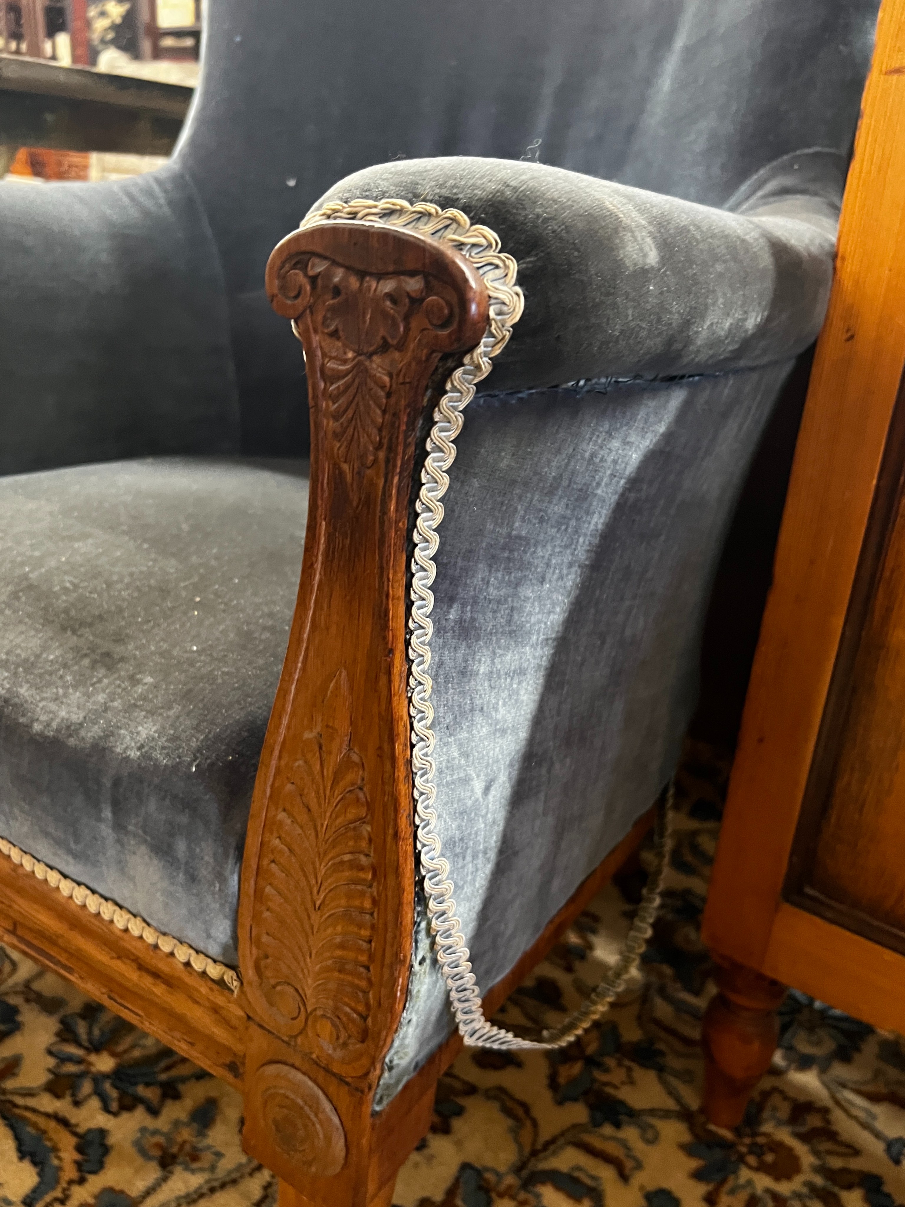 A French 2nd Empire mahogany bergere, width 68cm, depth 75cm, height 98cm